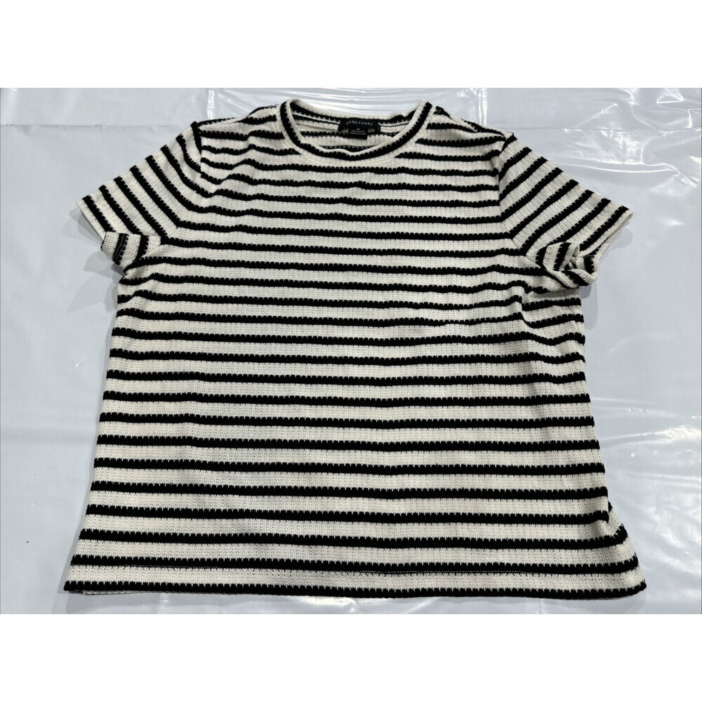 Sanctuary Top Women's M Black White Striped Perfect Textured Short Sleeve CEB089